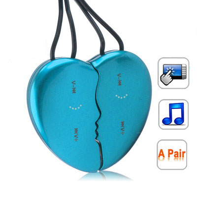 Loves Heart Shaped Necklace 4GB Touch Button MP3 Player, Baby Blue (2 pcs in one packaging, the price is for 2 pcs) - Click Image to Close